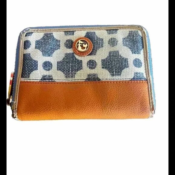 Spartina‎ 449 Daufuskie Island Genuine Leather Natural Linen Wallet Embroidered - Picture 1 of 9